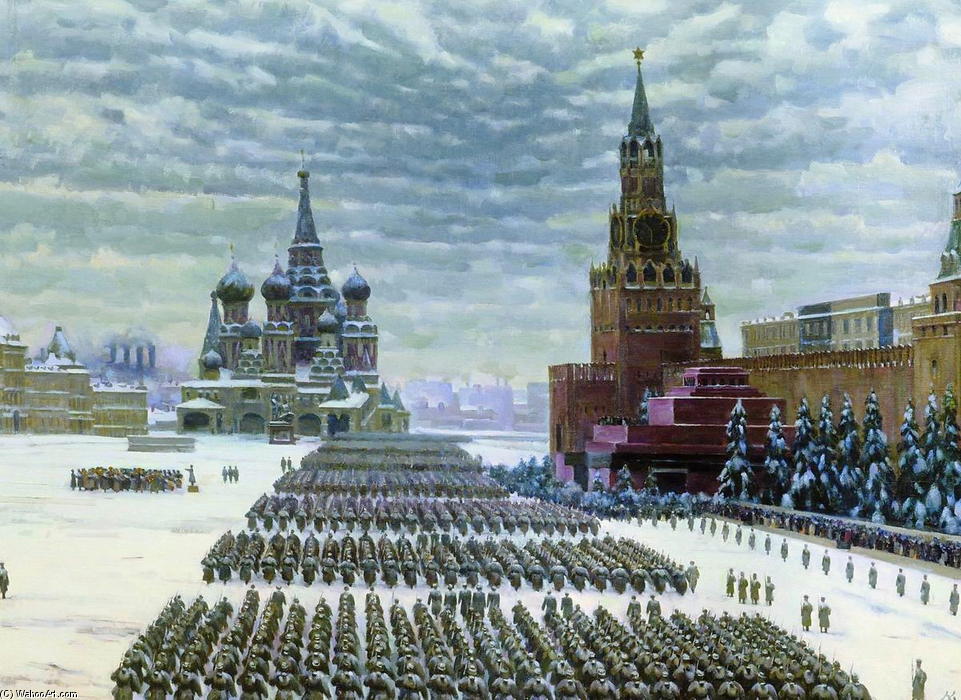 Wikioo.org – La Enciclopedia de las Bellas Artes - Pintura, Obras de arte de Konstantin Yuon - Desfile militar en la Plaza Roja, 07 de noviembre 1941