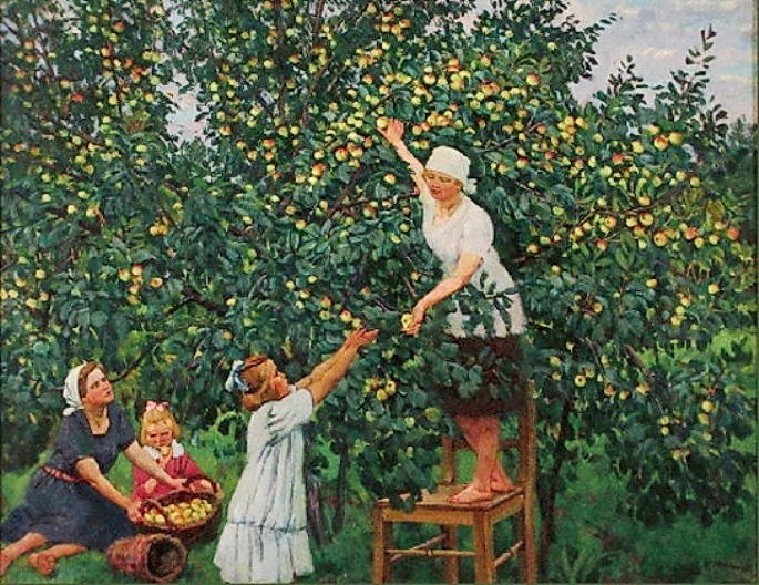 Wikioo.org - The Encyclopedia of Fine Arts - Painting, Artwork by Konstantin Yuon - Picking Apples