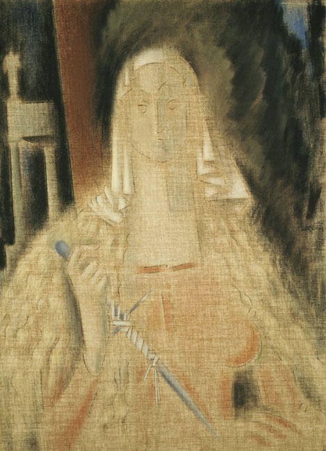 WikiOO.org – 美術百科全書 - 繪畫，作品 Konstantinos Parthenis - 香格里拉t​​emperanza，女子拿着一把刀