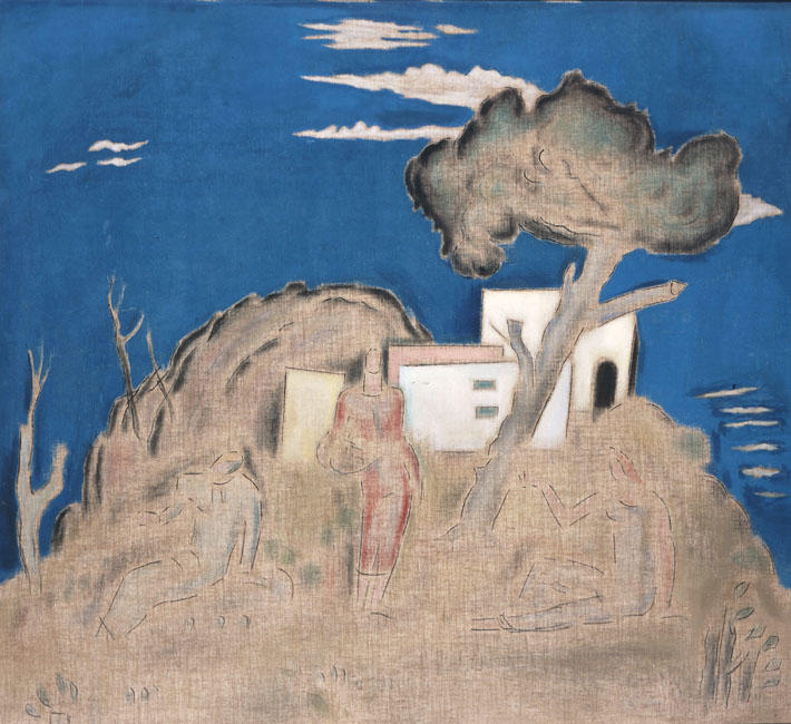 Wikioo.org – La Enciclopedia de las Bellas Artes - Pintura, Obras de arte de Konstantinos Parthenis - paisaje con tres figuras
