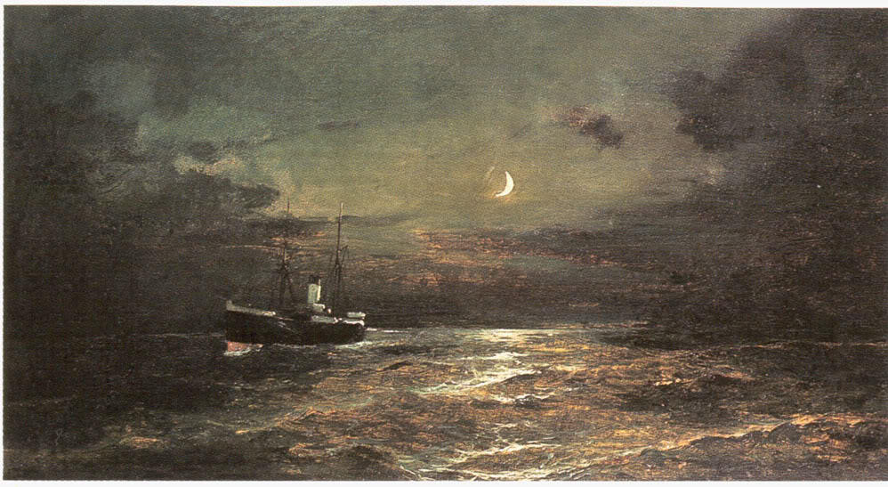 WikiOO.org - Encyclopedia of Fine Arts - Maleri, Artwork Konstantinos Volanakis - Boat at moonlight