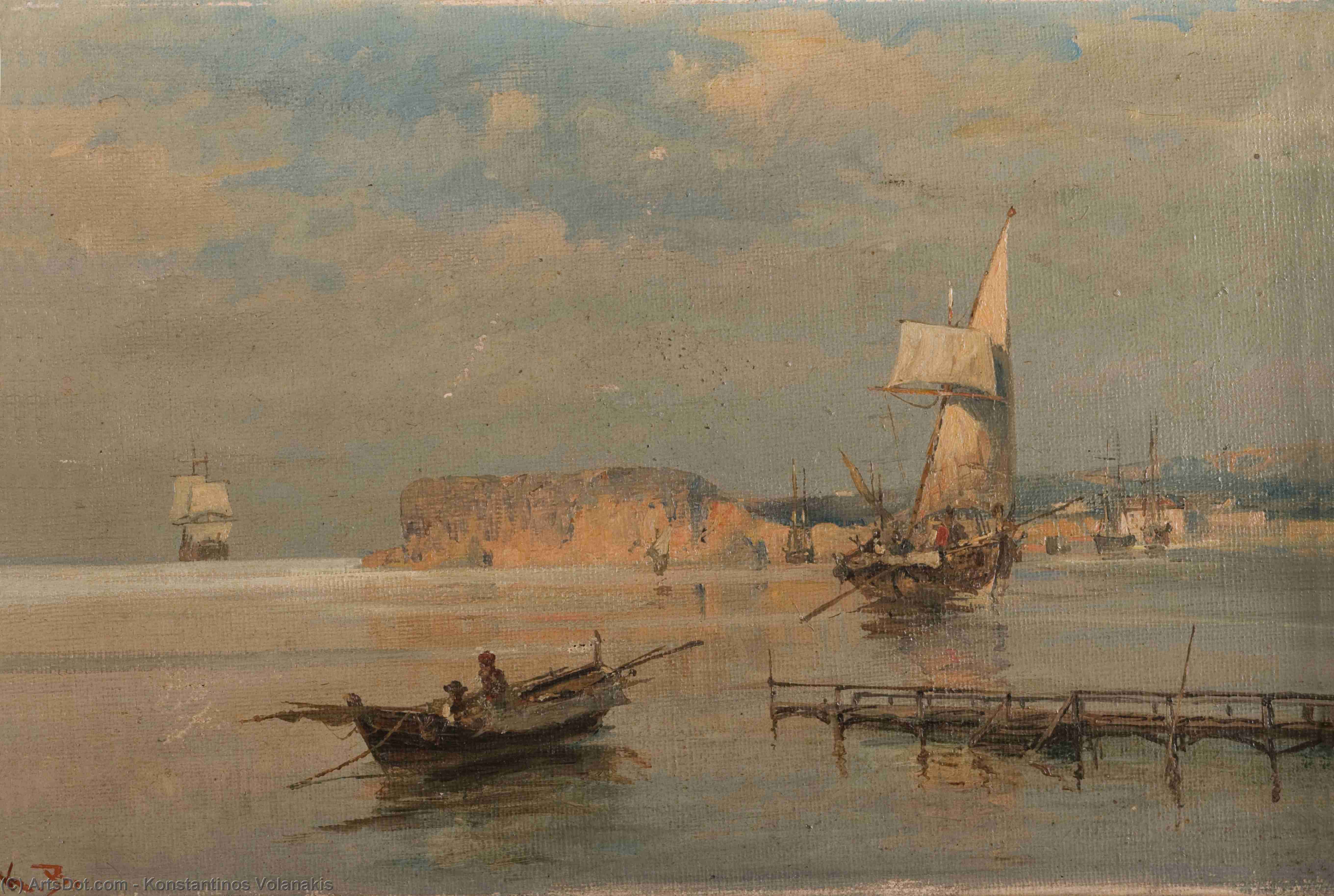 Wikioo.org - สารานุกรมวิจิตรศิลป์ - จิตรกรรม Konstantinos Volanakis - Boats in a port