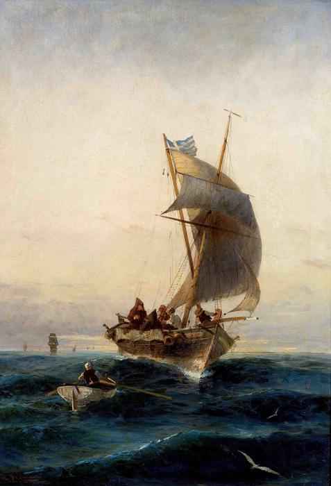 Wikioo.org - The Encyclopedia of Fine Arts - Painting, Artwork by Konstantinos Volanakis - Fishing boat on choppy waters
