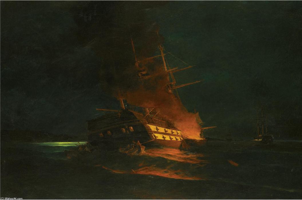 Wikioo.org - The Encyclopedia of Fine Arts - Painting, Artwork by Konstantinos Volanakis - The burning of a Turkish frigate