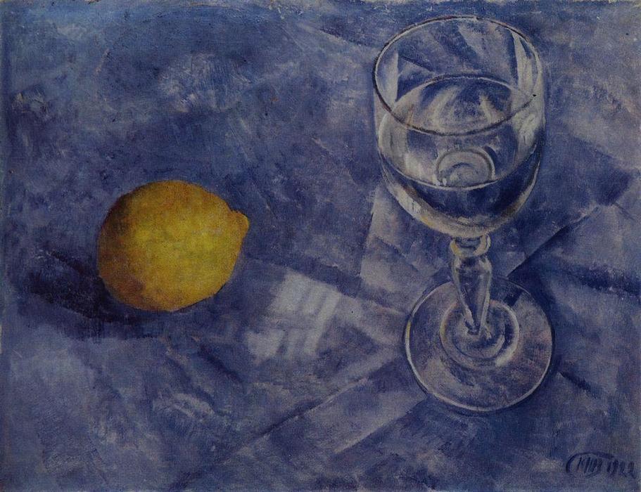 Wikoo.org - موسوعة الفنون الجميلة - اللوحة، العمل الفني Kuzma Petrov-Vodkin - Glass and lemon