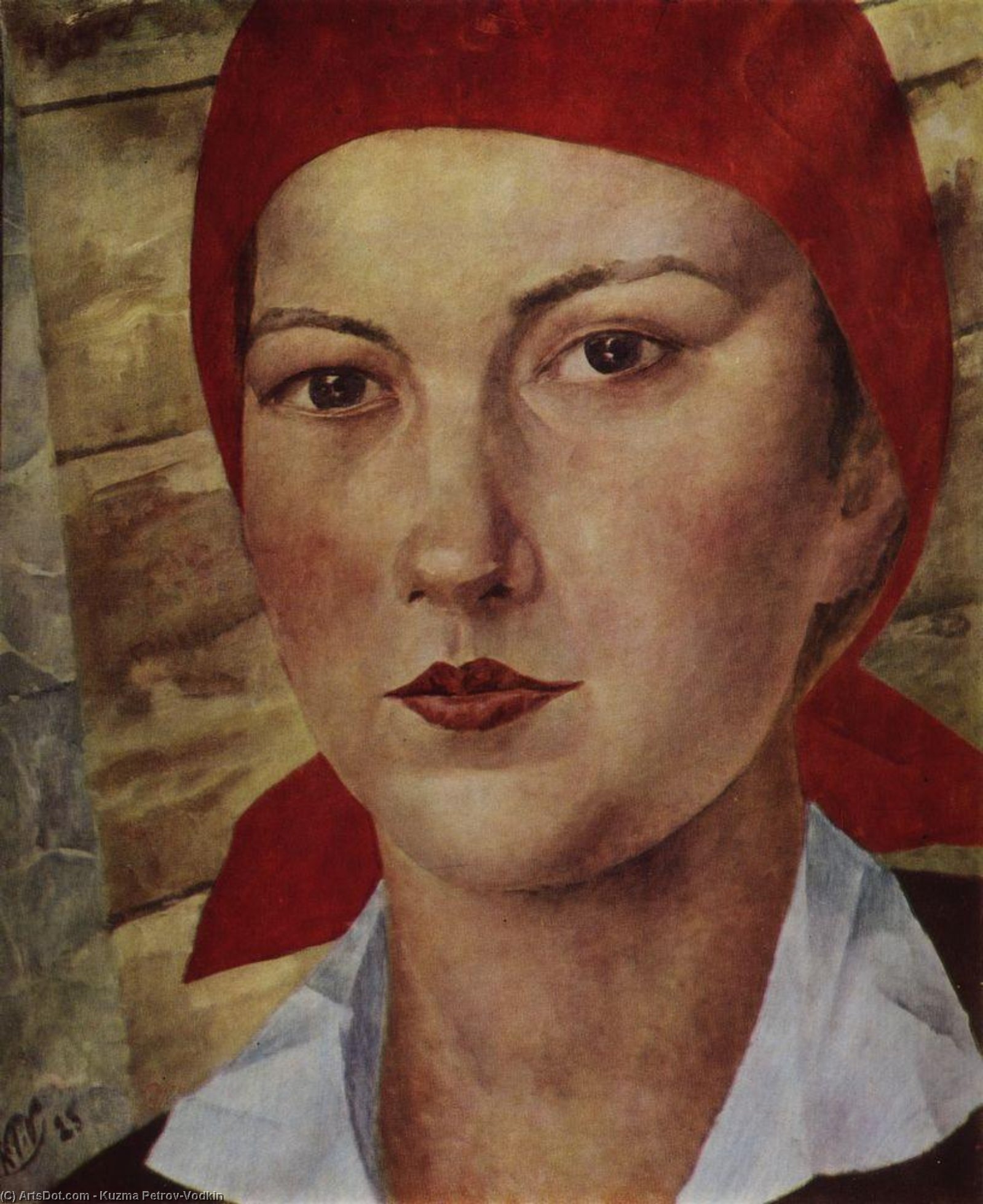 Wikioo.org - Bách khoa toàn thư về mỹ thuật - Vẽ tranh, Tác phẩm nghệ thuật Kuzma Petrov-Vodkin - Girl in red scarf (worker)