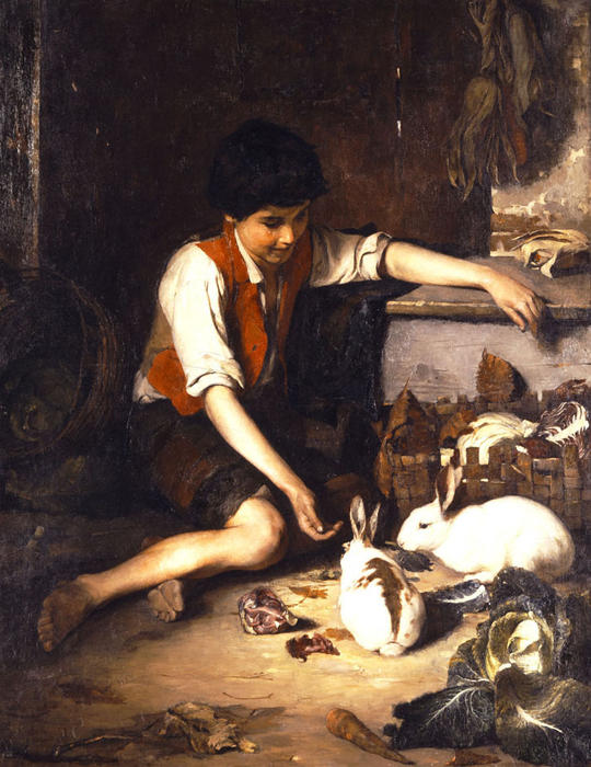 Wikioo.org – L'Encyclopédie des Beaux Arts - Peinture, Oeuvre de Lembesis Polychronis - Childs avec des lapins