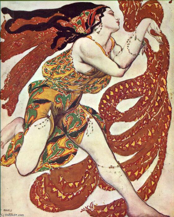 Wikioo.org - Die Enzyklopädie bildender Kunst - Malerei, Kunstwerk von Leon Bakst - Kostüm-Design für einen Bacchante in Narcisse durch Tcherepnin