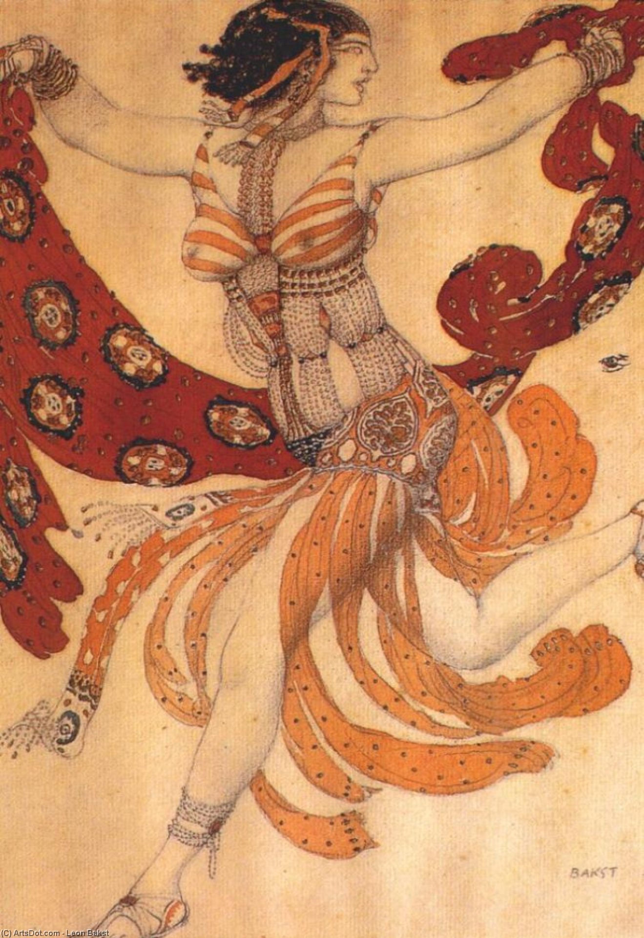 Wikioo.org - The Encyclopedia of Fine Arts - Painting, Artwork by Leon Bakst - Costume design for the ballet ''Cleopatra''