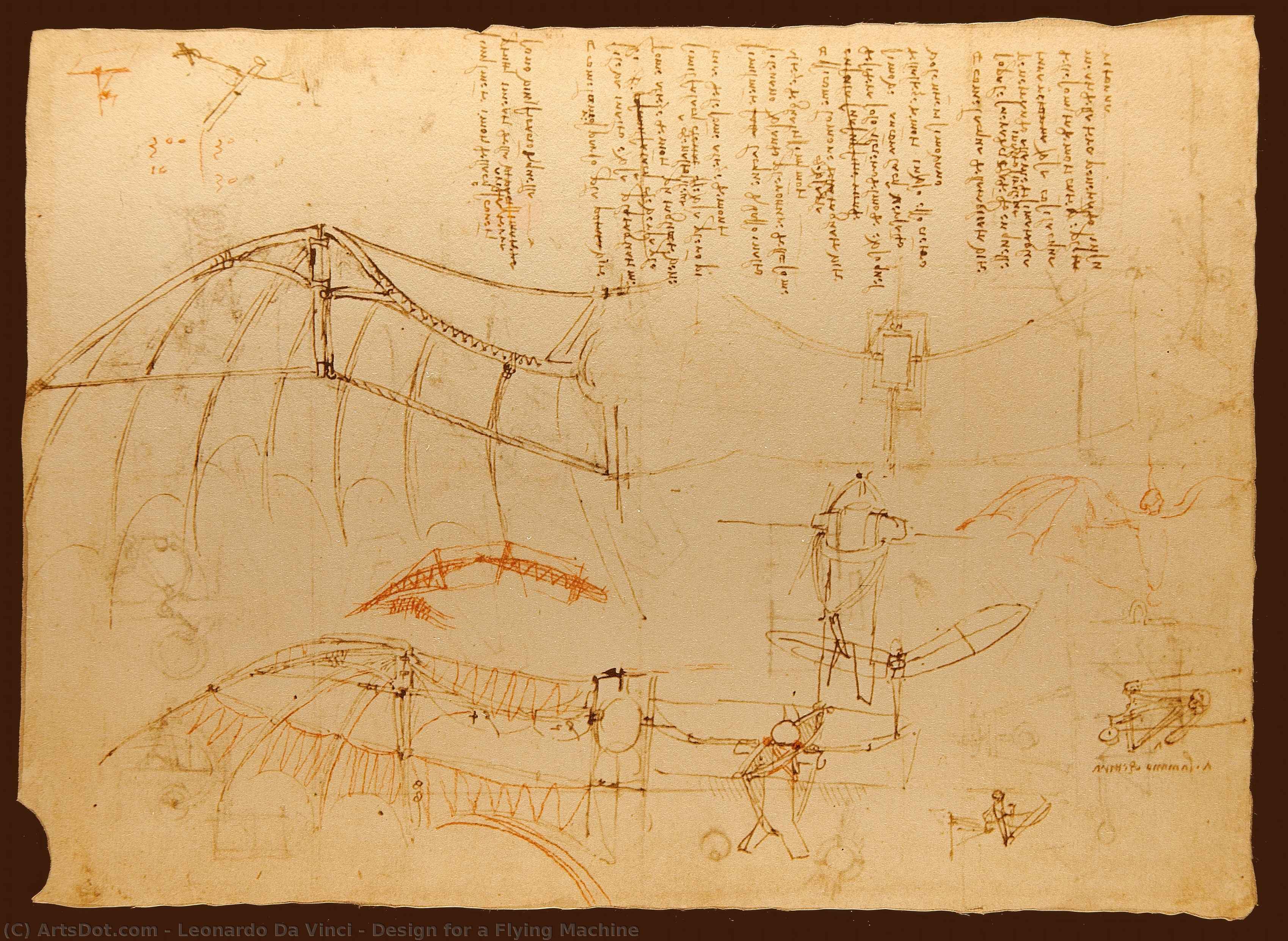 WikiOO.org - Encyclopedia of Fine Arts - Lukisan, Artwork Leonardo Da Vinci - Design for a Flying Machine