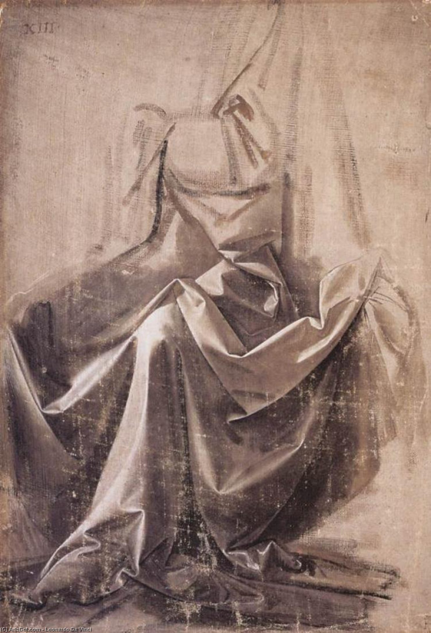 Wikioo.org - Bách khoa toàn thư về mỹ thuật - Vẽ tranh, Tác phẩm nghệ thuật Leonardo Da Vinci - Drapery for a seated figure