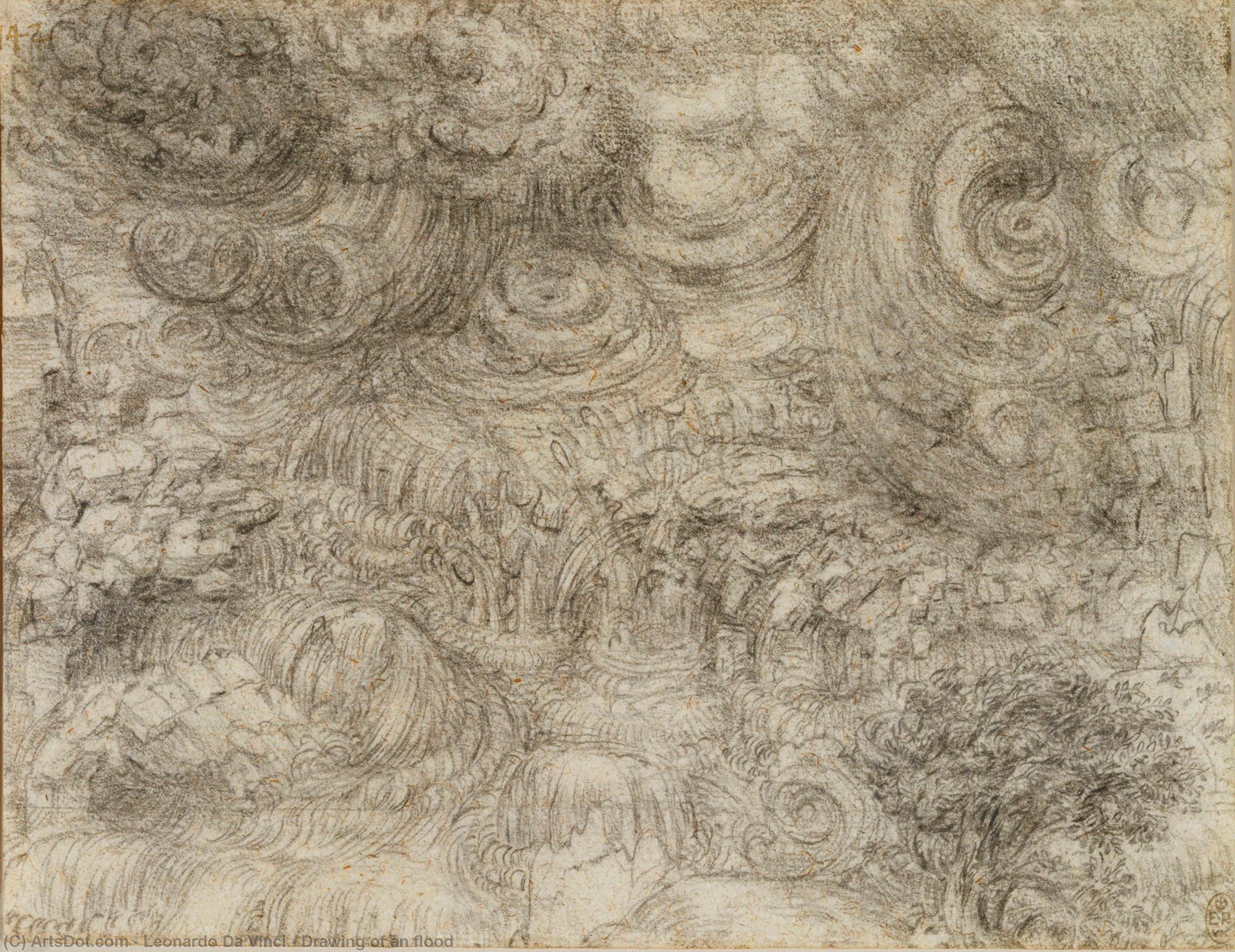 WikiOO.org – 美術百科全書 - 繪畫，作品 Leonardo Da Vinci - 绘画  一个  洪水