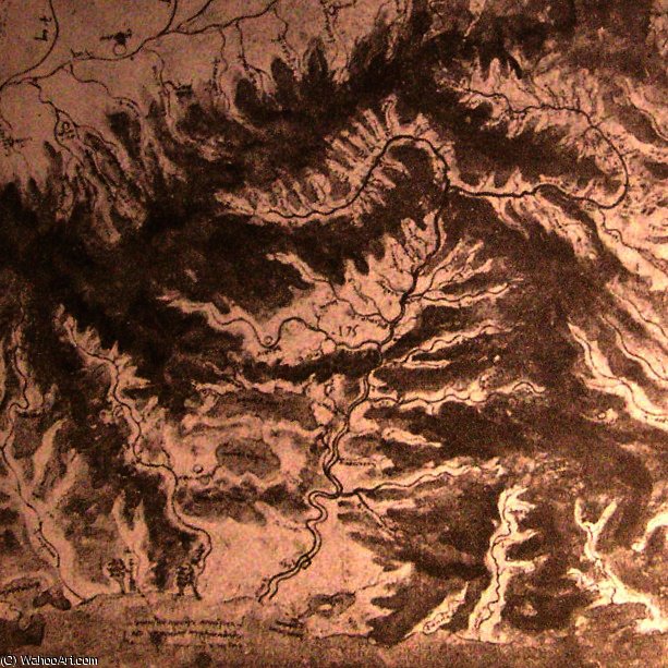 Wikioo.org - The Encyclopedia of Fine Arts - Painting, Artwork by Leonardo Da Vinci - Topographical drawing of a river valley