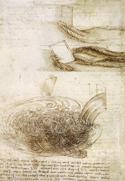 WikiOO.org - Enciclopedia of Fine Arts - Pictura, lucrări de artă Leonardo Da Vinci - Studies of Water passing Obstacles and falling