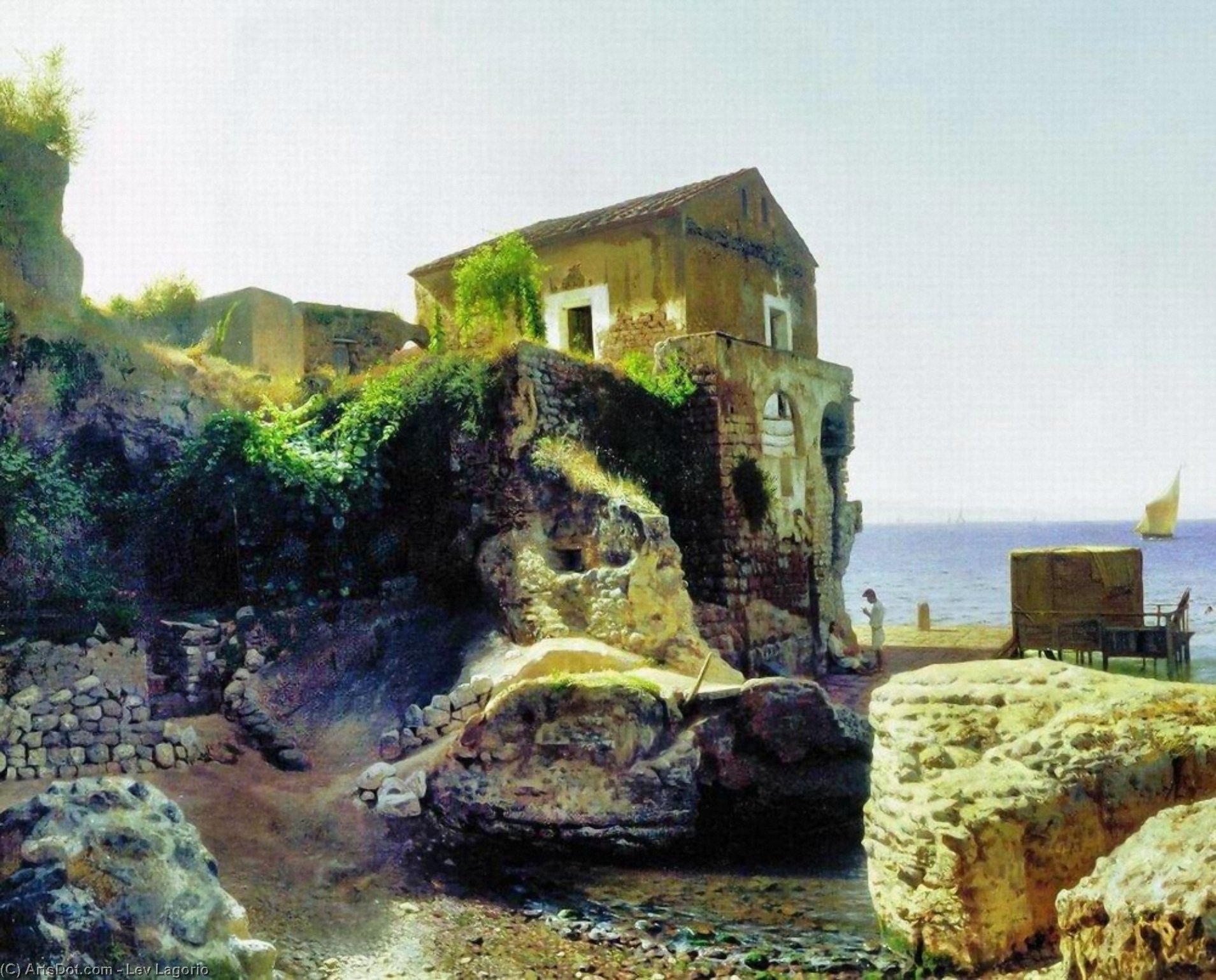 Wikoo.org - موسوعة الفنون الجميلة - اللوحة، العمل الفني Lev Felixovich Lagorio - On the island of Capri. Fisher's house.
