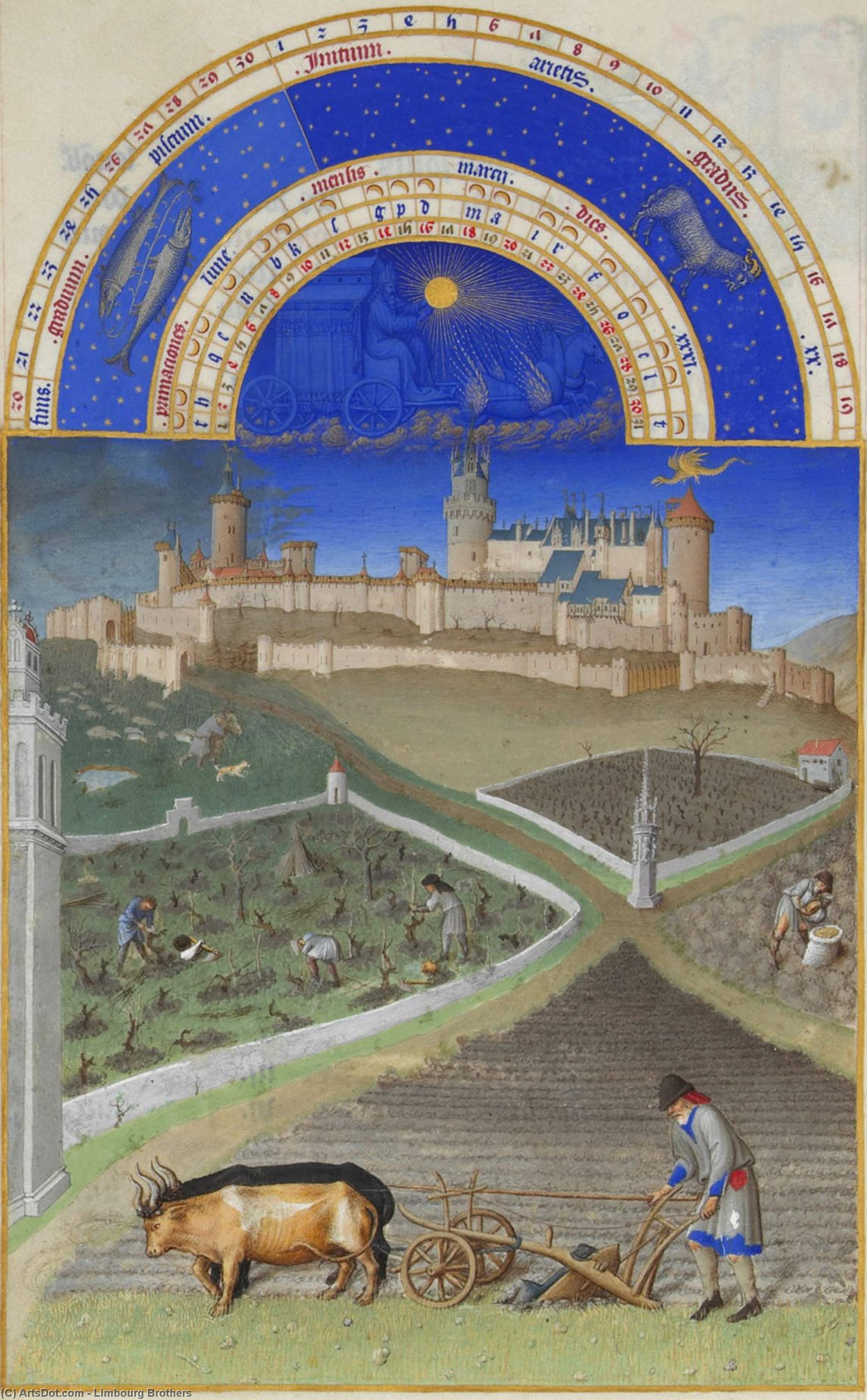 WikiOO.org - Encyclopedia of Fine Arts - Lukisan, Artwork Limbourg Brothers - March: Peasants at Work on a Feudal Estate