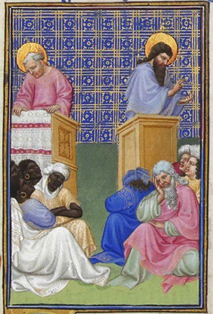 Wikioo.org - The Encyclopedia of Fine Arts - Painting, Artwork by Limbourg Brothers - David Foresees the Preaching of the Apostles