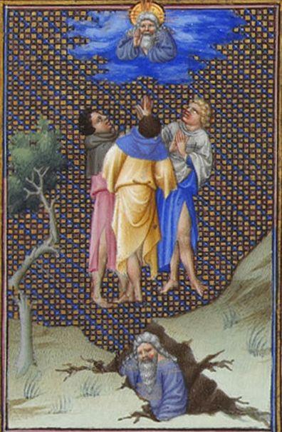 Wikioo.org - The Encyclopedia of Fine Arts - Painting, Artwork by Limbourg Brothers - The Sons of Core Thank God for Their Salvation