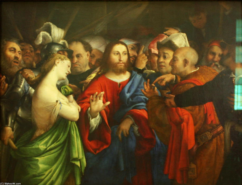 Wikioo.org – La Enciclopedia de las Bellas Artes - Pintura, Obras de arte de Lorenzo Lotto - Cristo y la adúltera