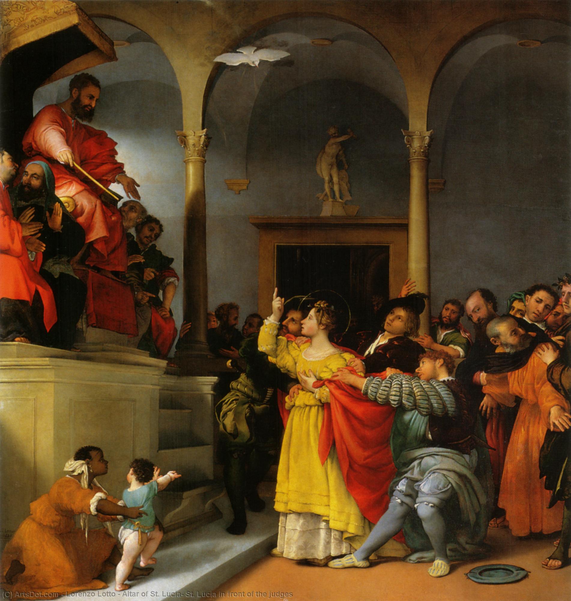 Wikioo.org - The Encyclopedia of Fine Arts - Painting, Artwork by Lorenzo Lotto - Altar of St. Lucia: St. Lucia in front of the judges