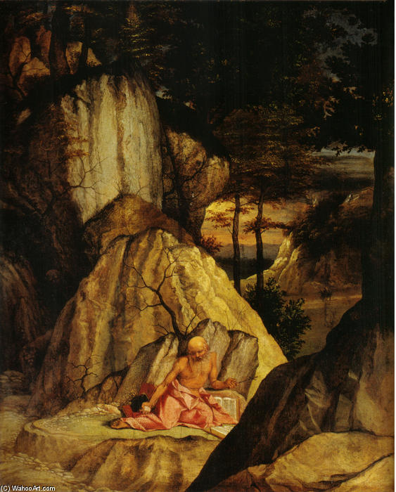 WikiOO.org - 百科事典 - 絵画、アートワーク Lorenzo Lotto - 聖ヒエロニムス `meditating` 教会に 砂漠