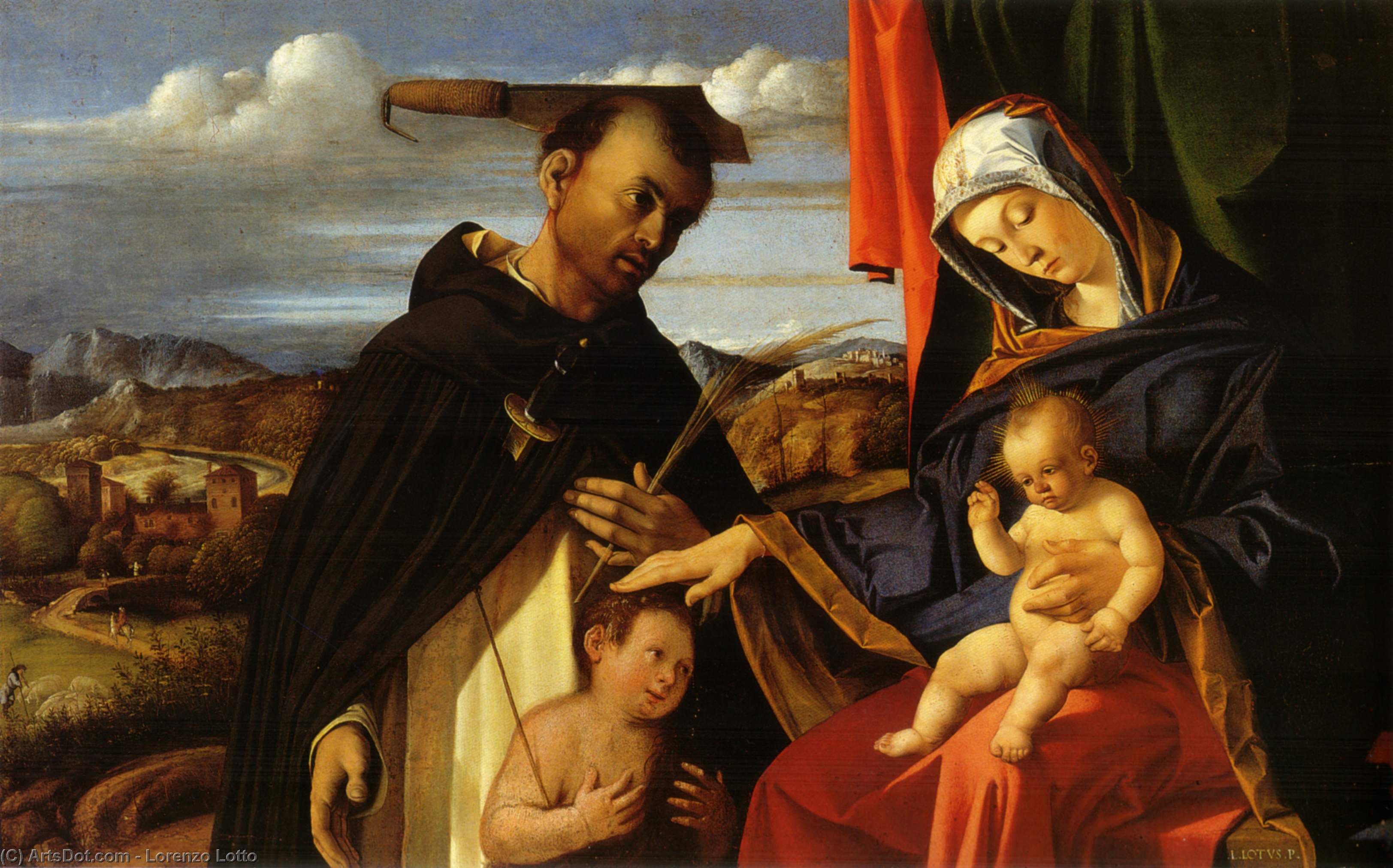 Wikioo.org – La Enciclopedia de las Bellas Artes - Pintura, Obras de arte de Lorenzo Lotto - virgen con el niño con San Pedro mártir