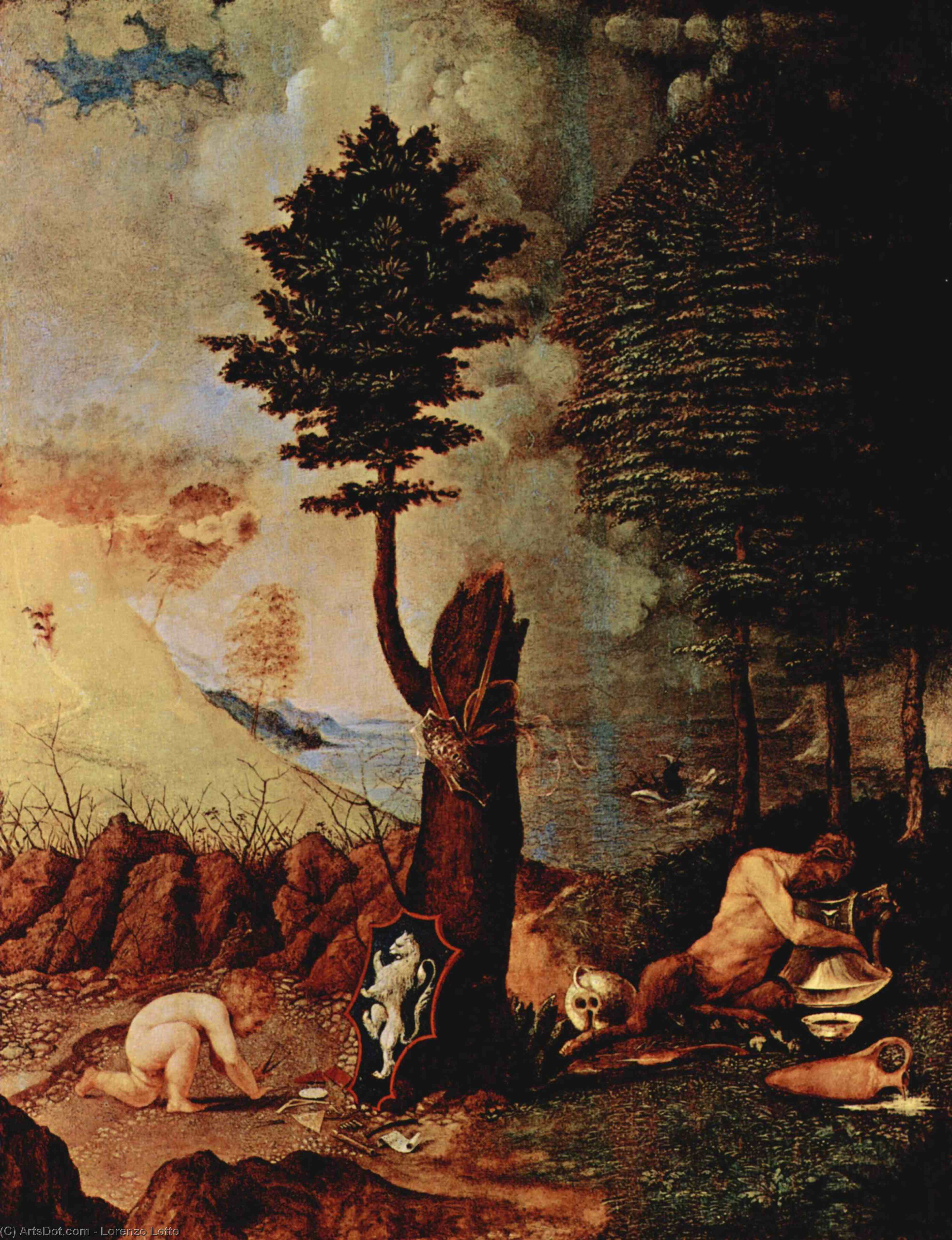 Wikioo.org – La Enciclopedia de las Bellas Artes - Pintura, Obras de arte de Lorenzo Lotto - alegoria alegoria  todaclasede  Prudencia  asícomo  sabiduría