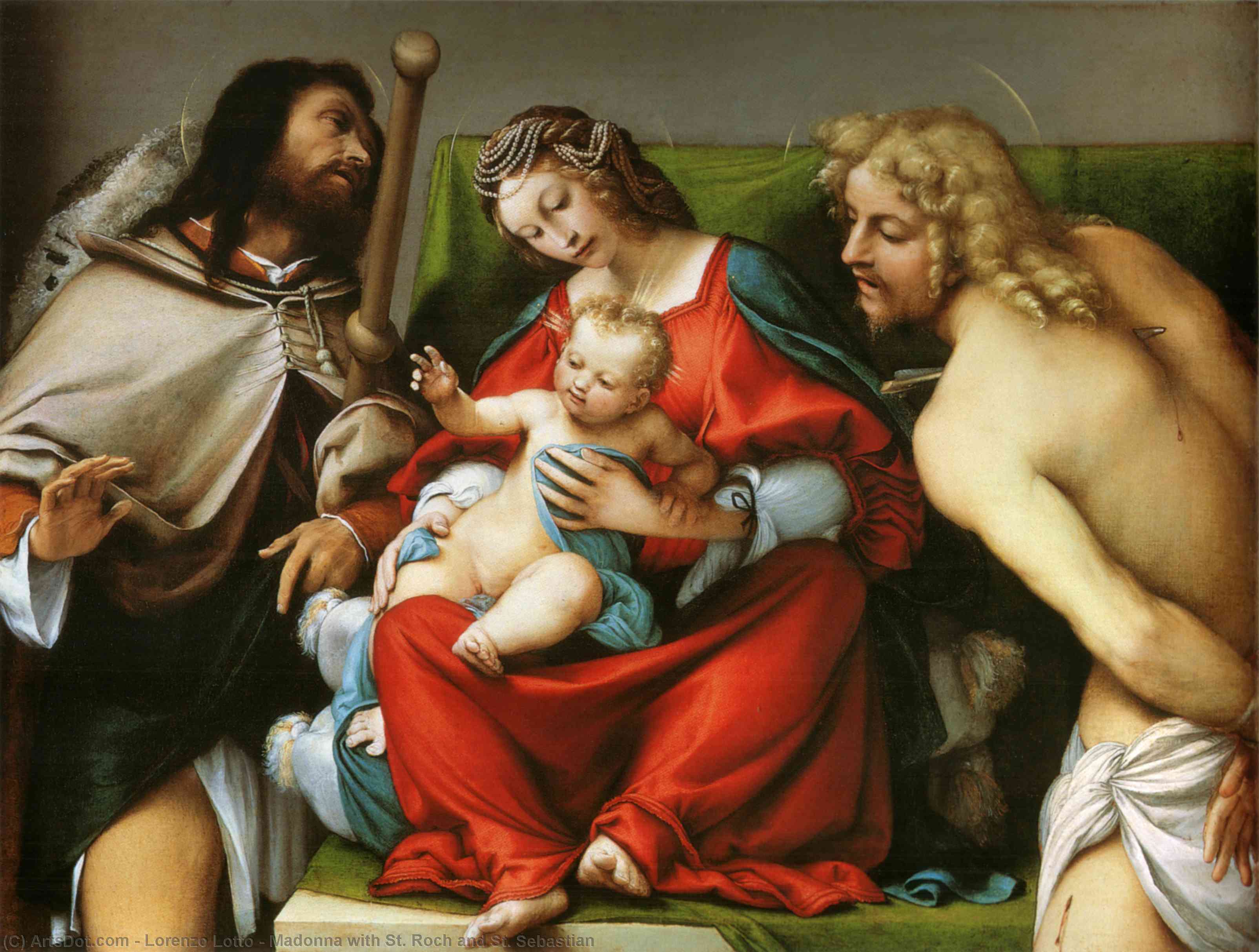 WikiOO.org - 百科事典 - 絵画、アートワーク Lorenzo Lotto - マドンナ と一緒に  セント  ロッシュ  と  セント  セバスチャン