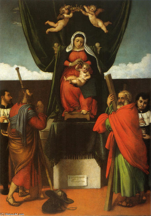 WikiOO.org - 百科事典 - 絵画、アートワーク Lorenzo Lotto - マドンナと子供 `enthroned` と一緒に 四つ 聖人