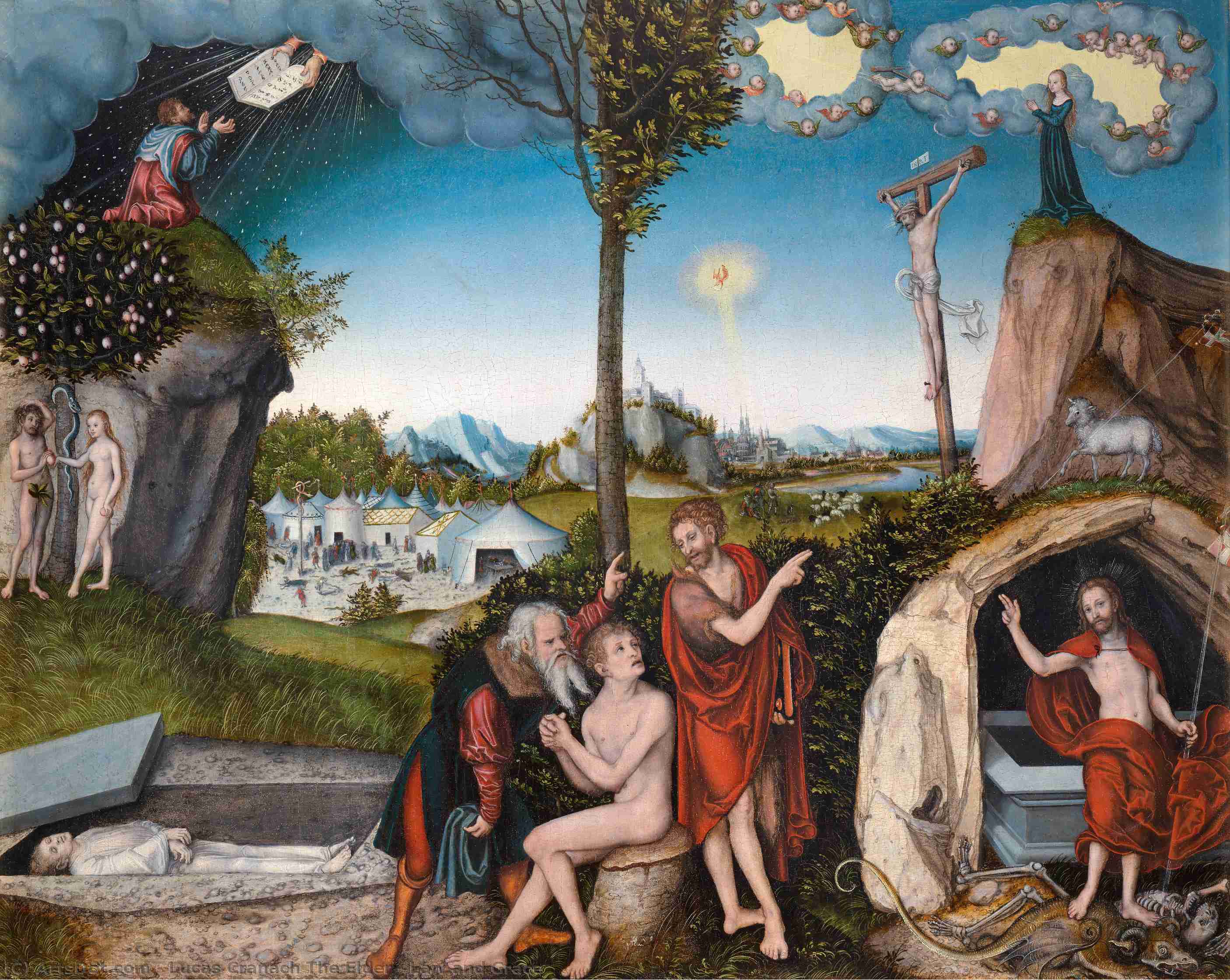 Wikoo.org - موسوعة الفنون الجميلة - اللوحة، العمل الفني Lucas Cranach The Elder - Law and Grace