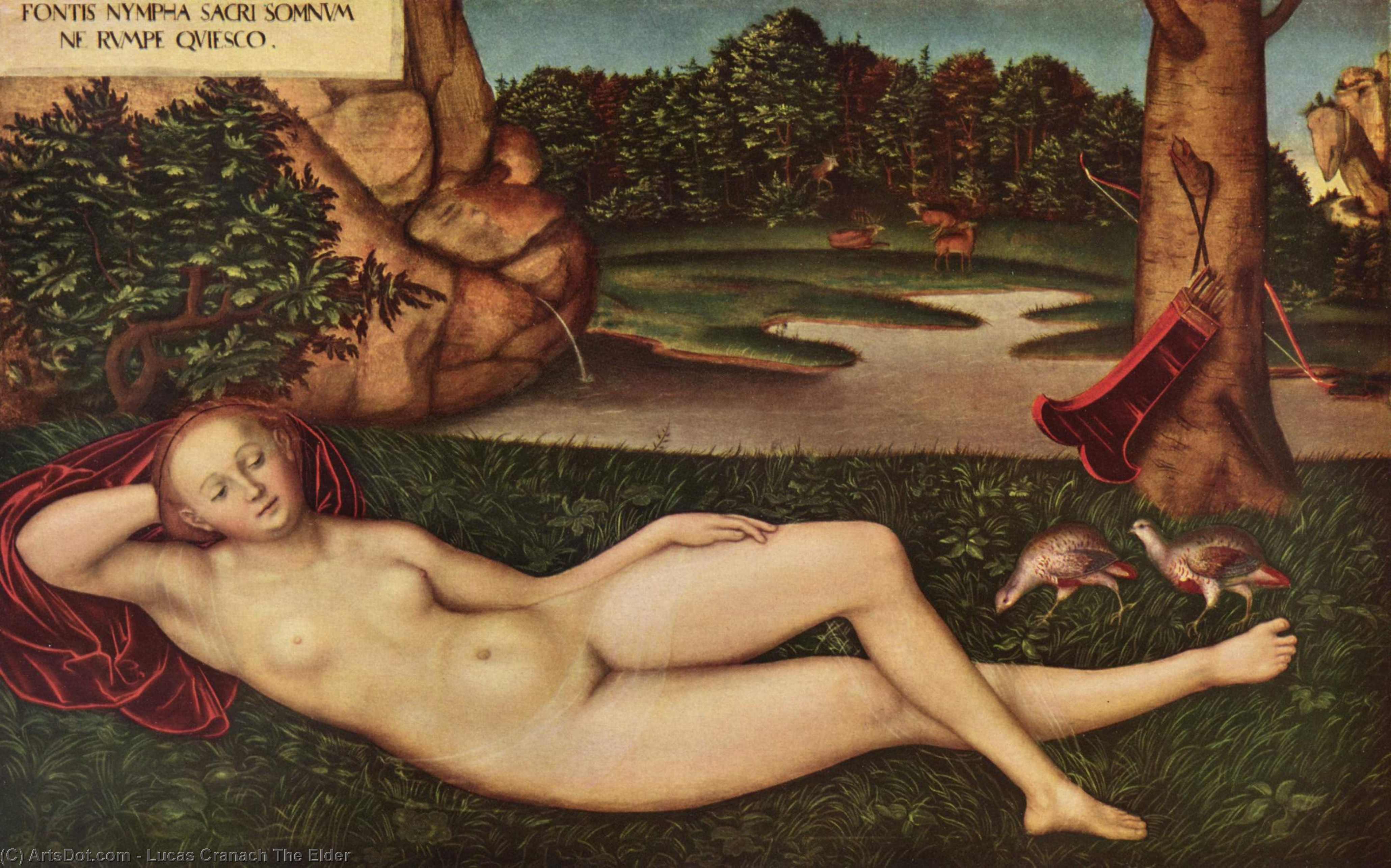 Wikioo.org – La Enciclopedia de las Bellas Artes - Pintura, Obras de arte de Lucas Cranach The Elder - cama ninfa  todaclasede  el  resorte