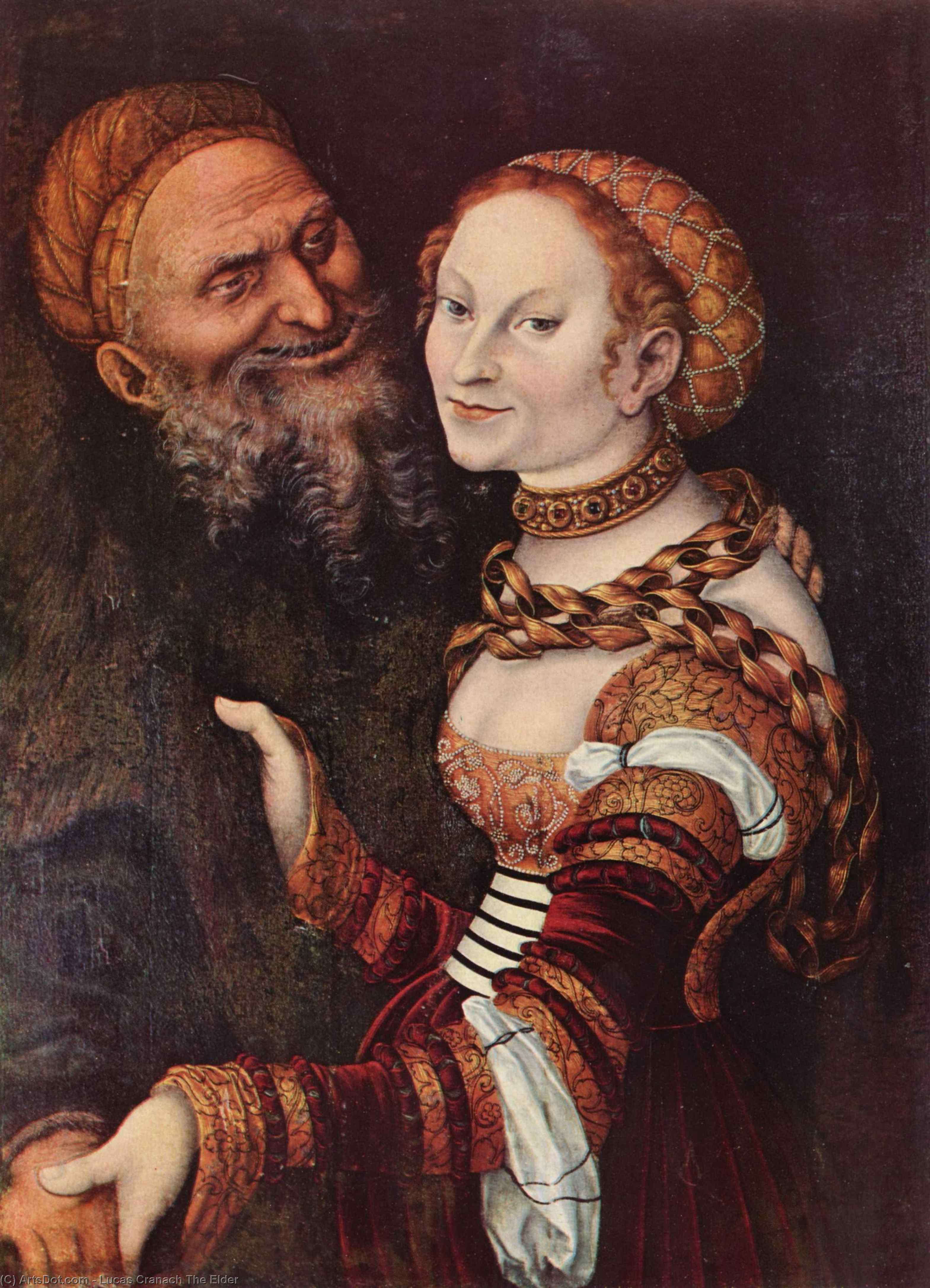 Wikoo.org - موسوعة الفنون الجميلة - اللوحة، العمل الفني Lucas Cranach The Elder - The old man in love