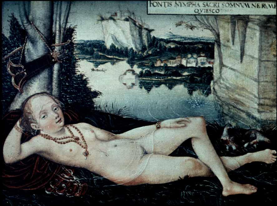 Wikioo.org - The Encyclopedia of Fine Arts - Painting, Artwork by Lucas Cranach The Elder - Water Nymph Resting
