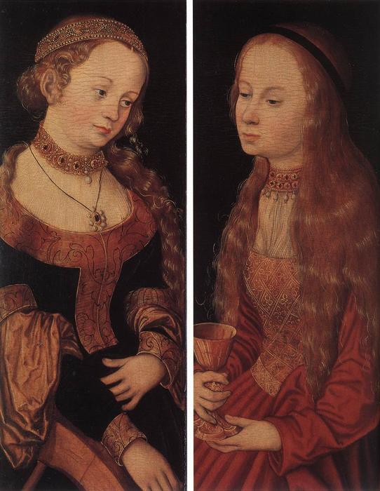 Wikioo.org - The Encyclopedia of Fine Arts - Painting, Artwork by Lucas Cranach The Elder - St. Catherine and St. Barbara