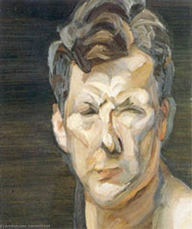 WikiOO.org - 百科事典 - 絵画、アートワーク Lucian Freud - 男の頭 小さい  ポートレート  三  セルフポートレート（）