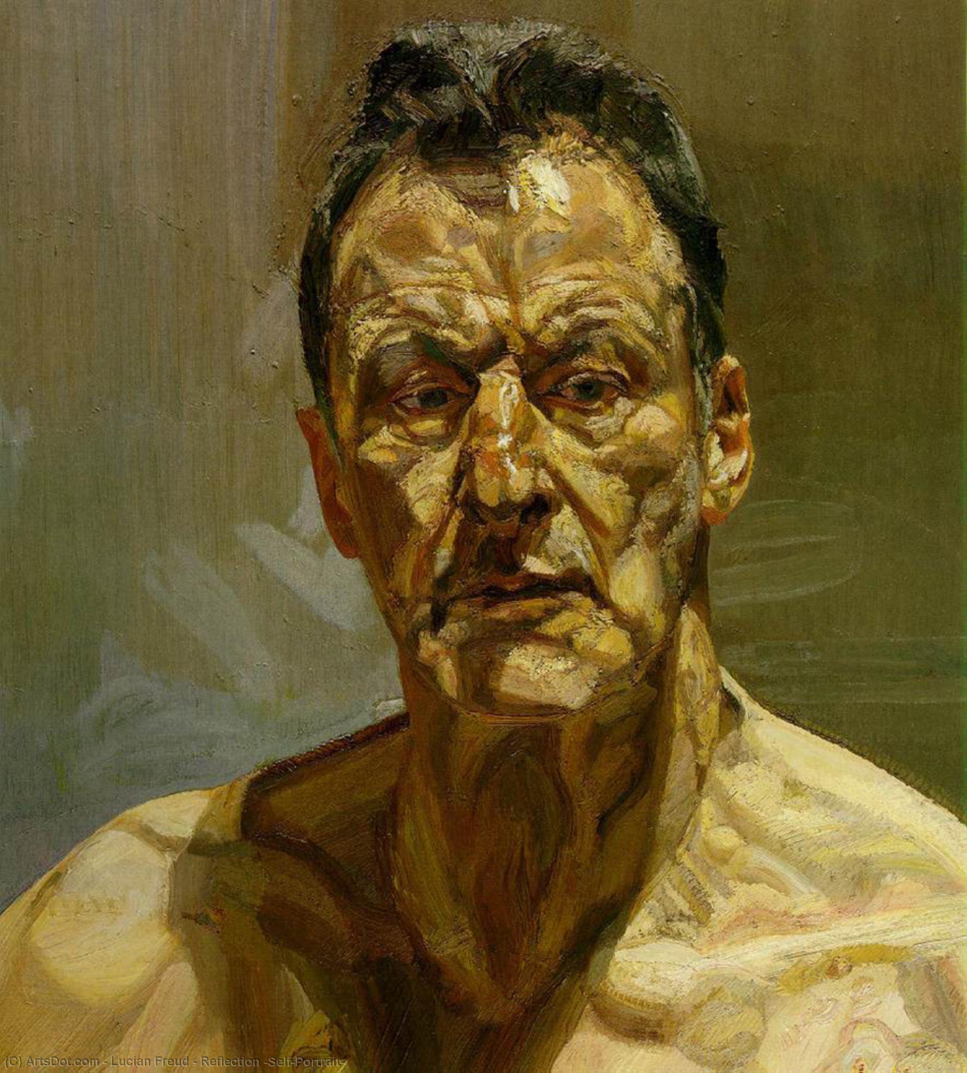 Wikoo.org - موسوعة الفنون الجميلة - اللوحة، العمل الفني Lucian Freud - Reflection (Self-Portrait)
