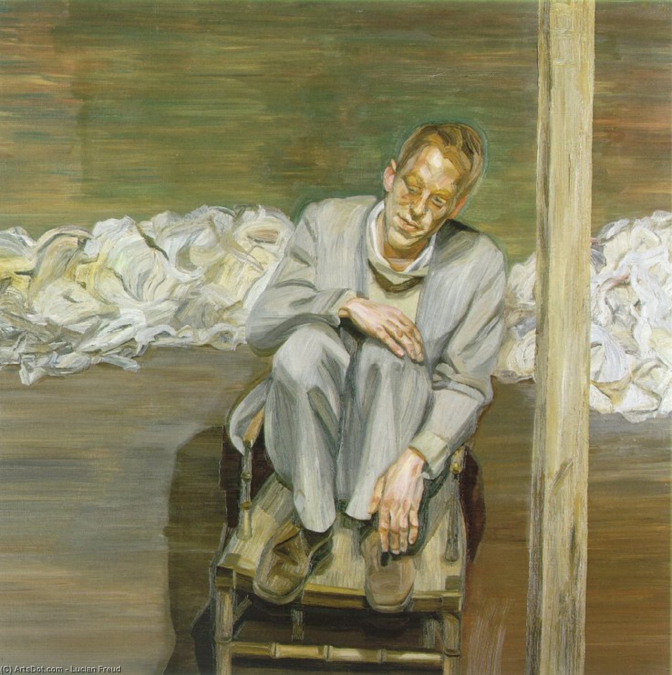 WikiOO.org – 美術百科全書 - 繪畫，作品 Lucian Freud - 红头发 男子  对  一个  椅子
