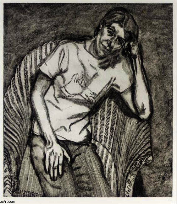 WikiOO.org – 美術百科全書 - 繪畫，作品 Lucian Freud - 贝拉在她的冥王星T恤