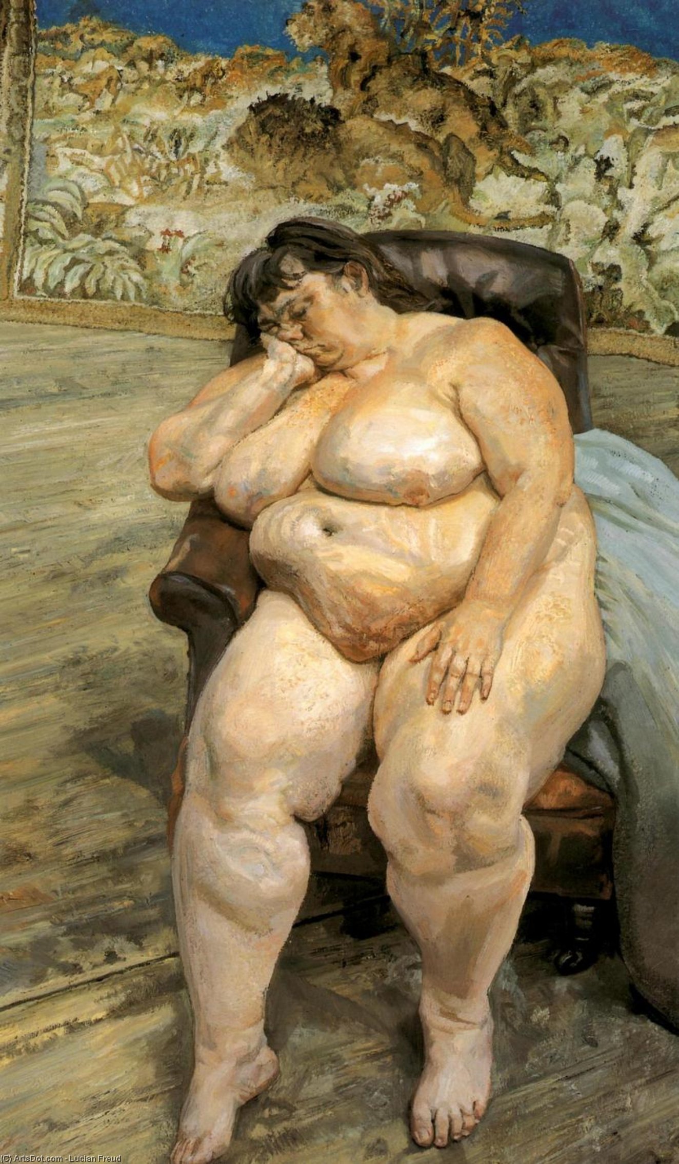 Wikioo.org - The Encyclopedia of Fine Arts - Painting, Artwork by Lucian Freud - Sleeping by the Lion Carpet (also known as Sue Tilley)