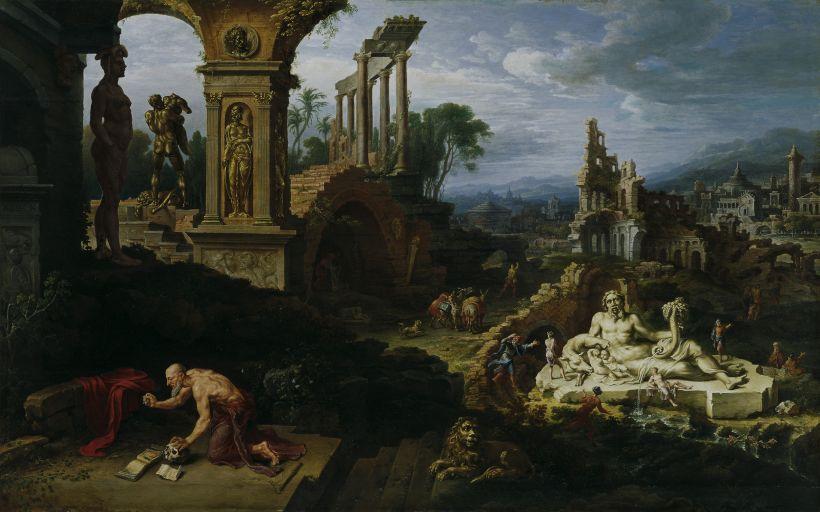 Wikioo.org - The Encyclopedia of Fine Arts - Painting, Artwork by Maarten Van Heemskerck - Landscape with St. Jerome