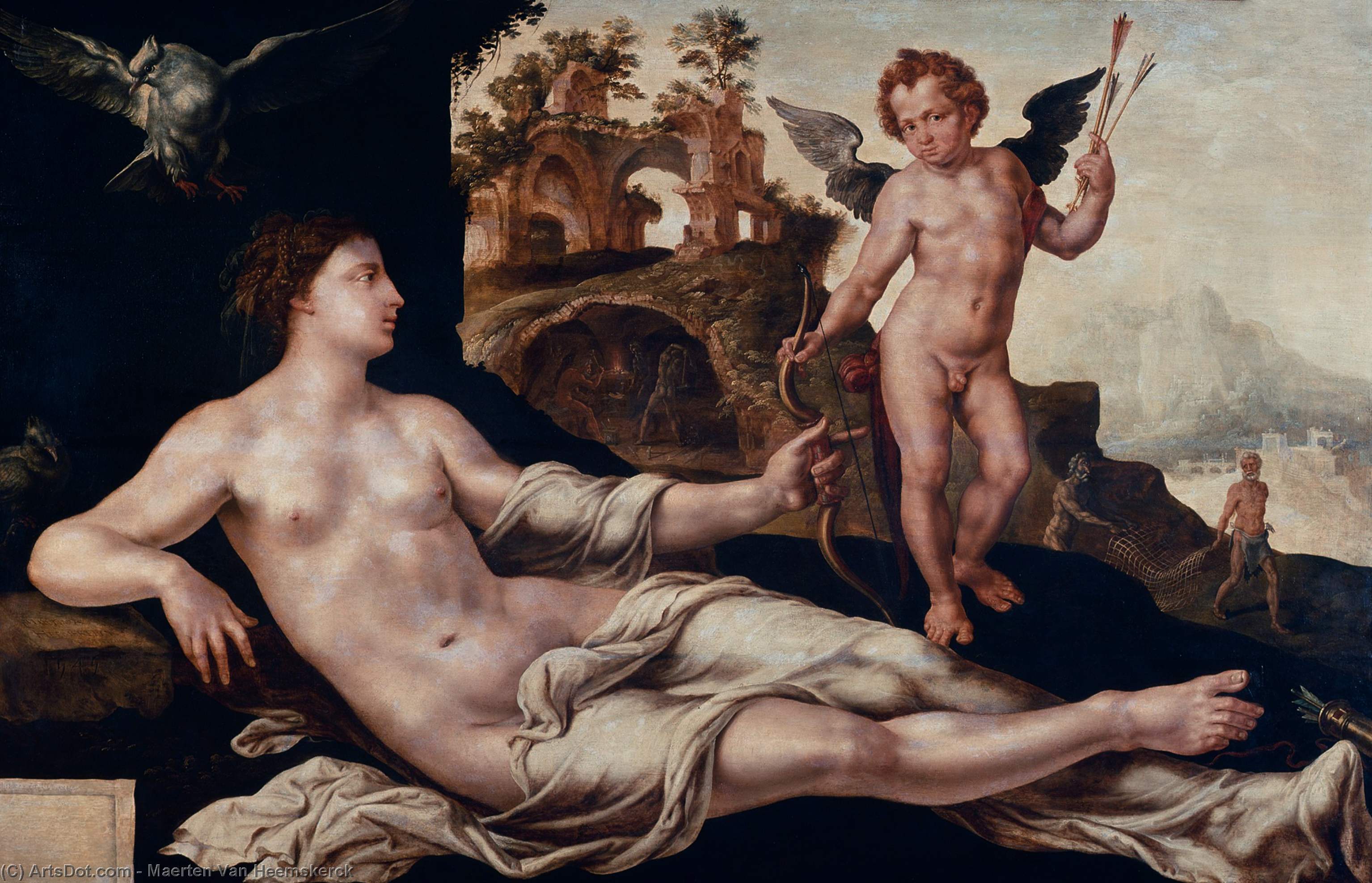 Wikioo.org - The Encyclopedia of Fine Arts - Painting, Artwork by Maarten Van Heemskerck - Venus and Amor