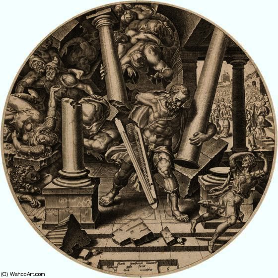 Wikioo.org - The Encyclopedia of Fine Arts - Painting, Artwork by Maarten Van Heemskerck - Samson Destroying the Temple of the Philistines