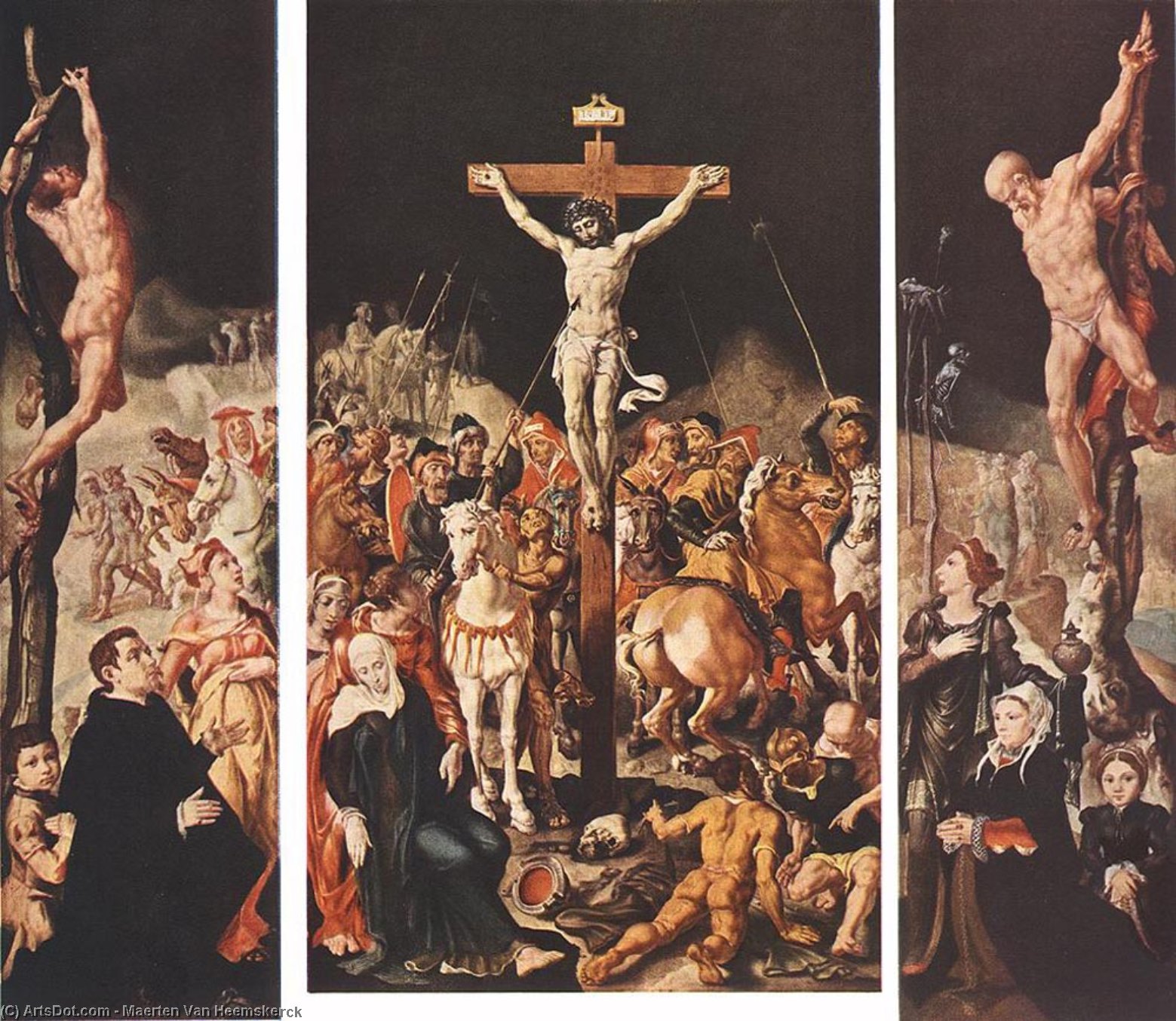 Wikioo.org - The Encyclopedia of Fine Arts - Painting, Artwork by Maarten Van Heemskerck - Crucifixion (Triptych)