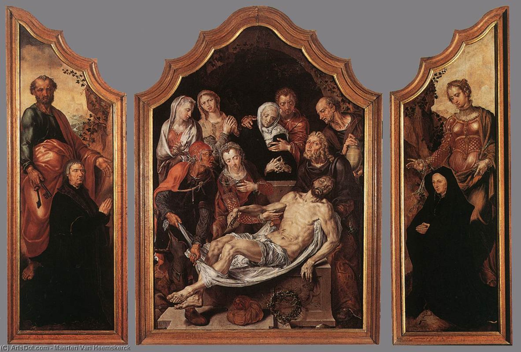 WikiOO.org - Enciclopedia of Fine Arts - Pictura, lucrări de artă Maarten Van Heemskerck - Triptych of the Entombment