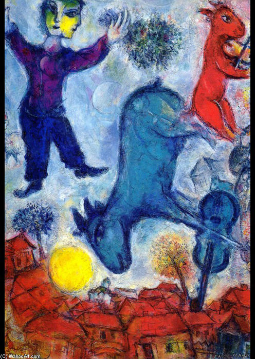 Wikioo.org - The Encyclopedia of Fine Arts - Painting, Artwork by Marc Chagall - Cows over Vitebsk