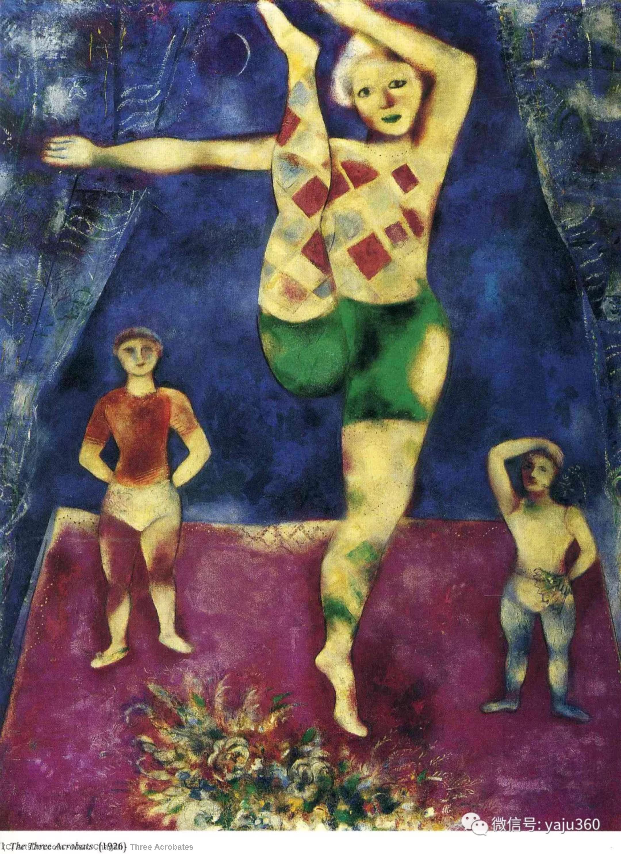 Wikioo.org - Bách khoa toàn thư về mỹ thuật - Vẽ tranh, Tác phẩm nghệ thuật Marc Chagall - Three Acrobates