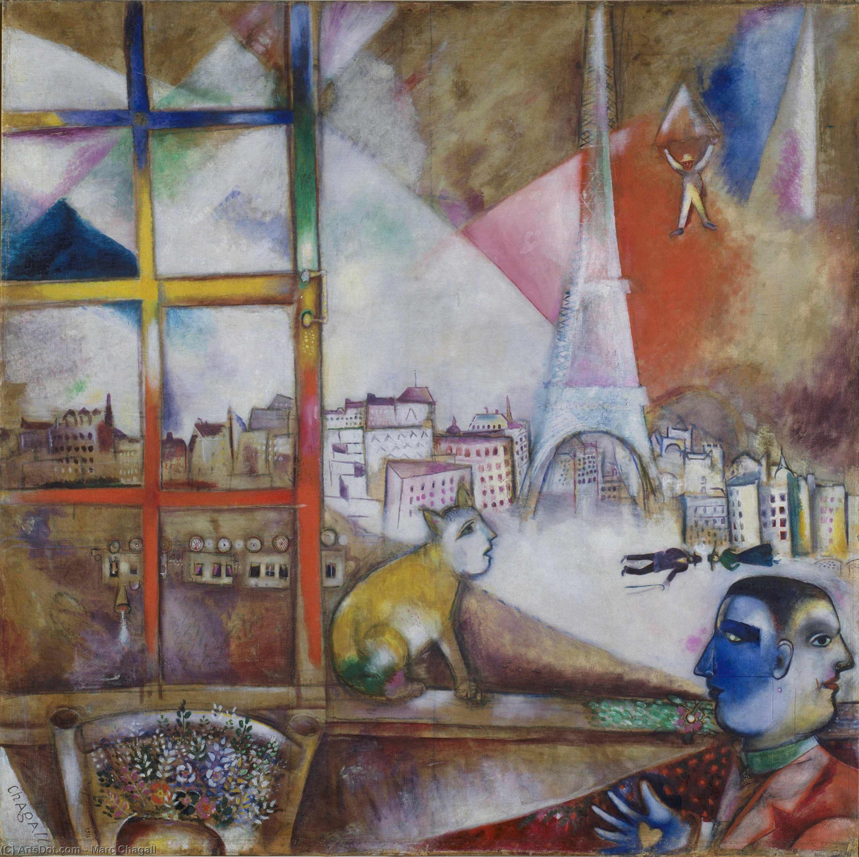 WikiOO.org - Encyclopedia of Fine Arts - Maleri, Artwork Marc Chagall - Paris through the Window