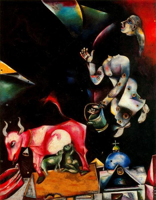 WikiOO.org - אנציקלופדיה לאמנויות יפות - ציור, יצירות אמנות Marc Chagall - To Russia, with Asses and Others
