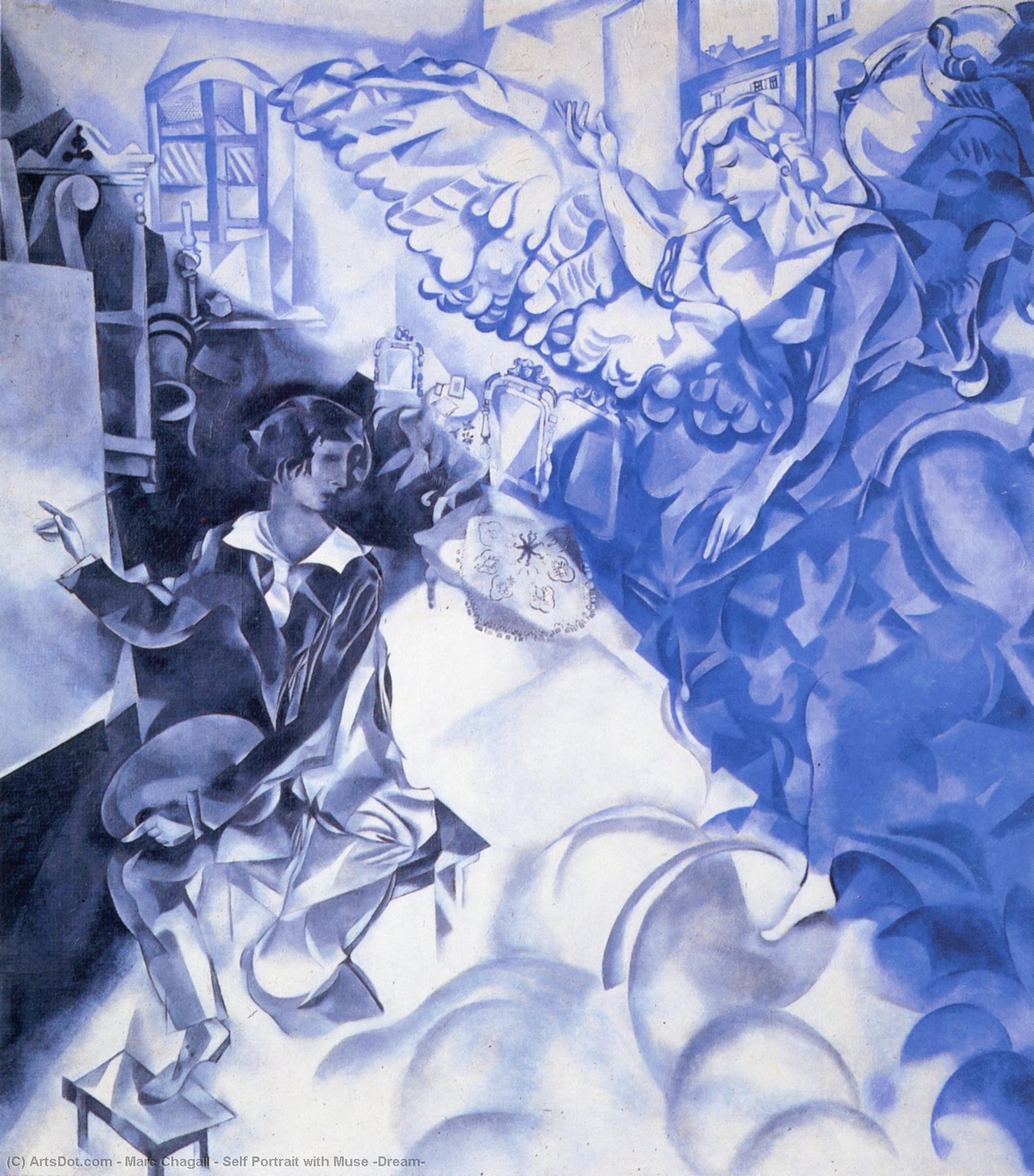 WikiOO.org - Энциклопедия изобразительного искусства - Живопись, Картины  Marc Chagall - автопортрет с музой ( Мечтать )