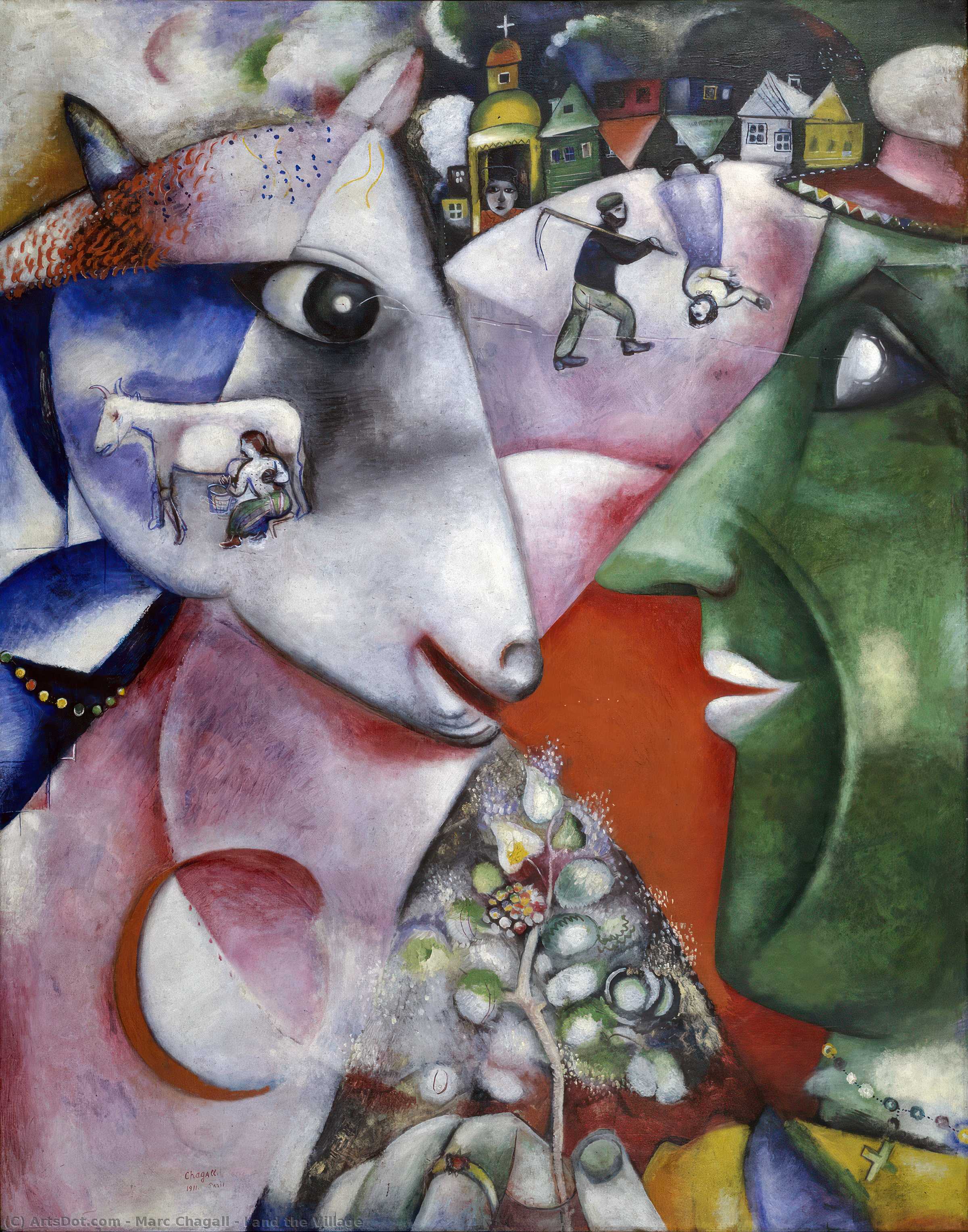 Wikioo.org – La Enciclopedia de las Bellas Artes - Pintura, Obras de arte de Marc Chagall - yo y el pueblo